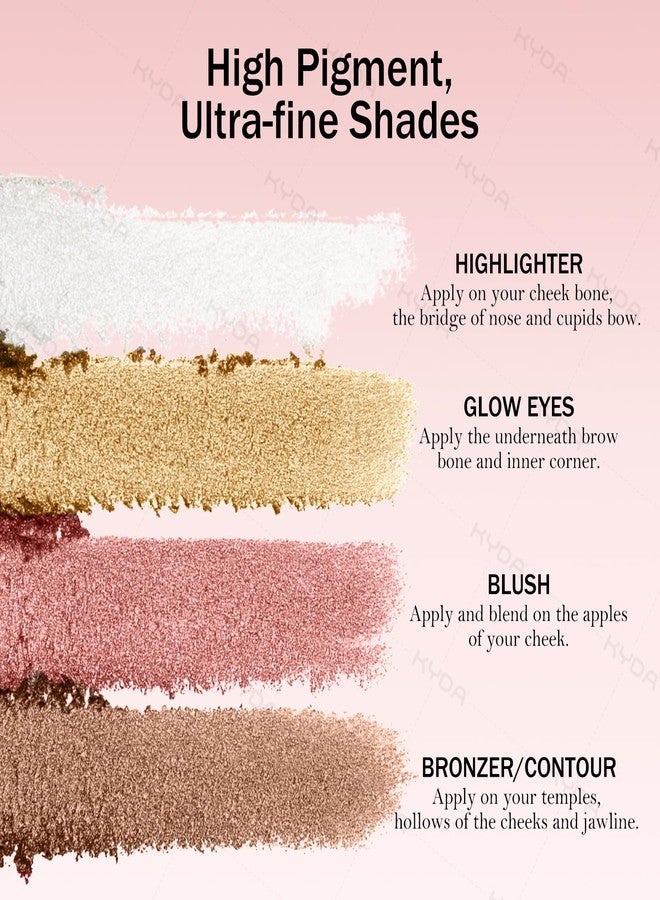 كيدا باليت إضاءة العيون والخدود من كيدا، 4 ألوان، باليت مكياج 4 في 1، حجم كامل يشمل برونزر، هايلايتر، أحمر خدود، وظلال عيون، مكياج تحديد ملامح الوجه، 0.804 أونصة - Image 4